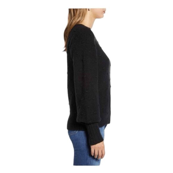 Rachel Parcell Sweater Black Bobble Stitch Crew Neck Pull Over Bishop Sleeves M - Picture 4 of 10